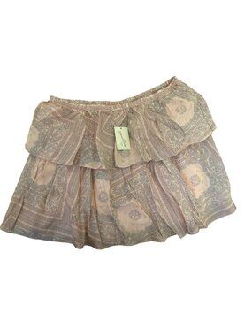 Universal Thread Womens Paisley Mini Skirt XXL Tiered Pink/Gray Boho Ruffle